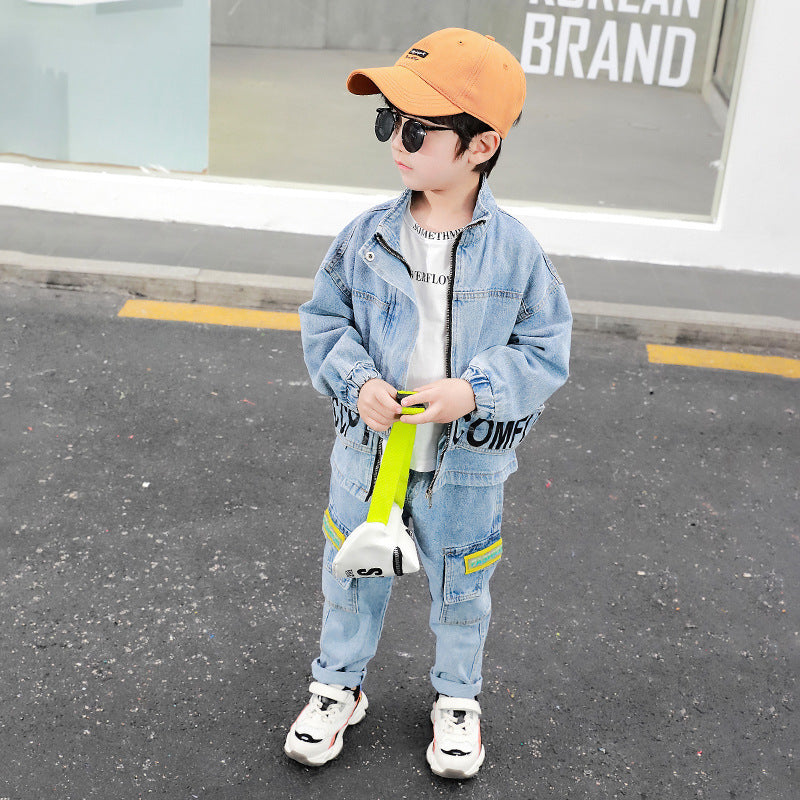 Children's Fashion Letters Denim Casual Suit