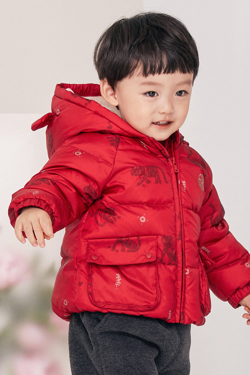 Boys And Girls Baby Red Tiger Annual Dress Plus Down Jacket