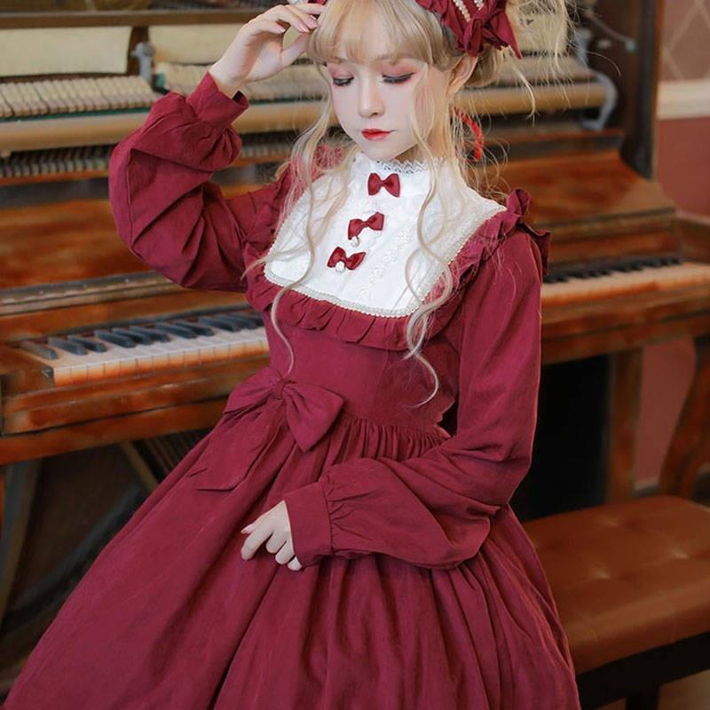 Lolita Dress Sweet And Cute Dallas Dance Solid Color Gothic Daily Bow Lace Princess Tea Party Dress