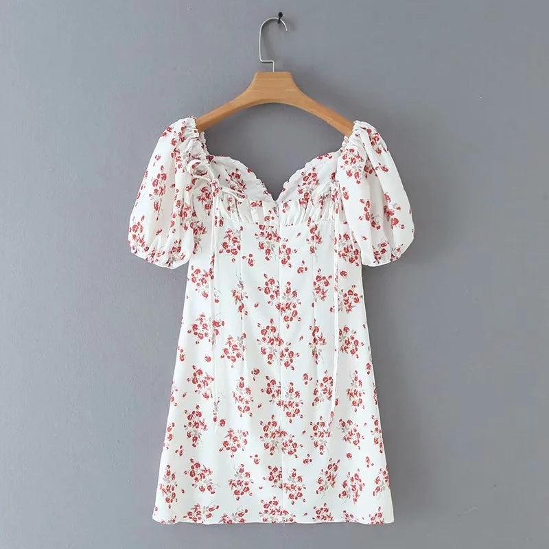 Lantern sleeve floral print dress