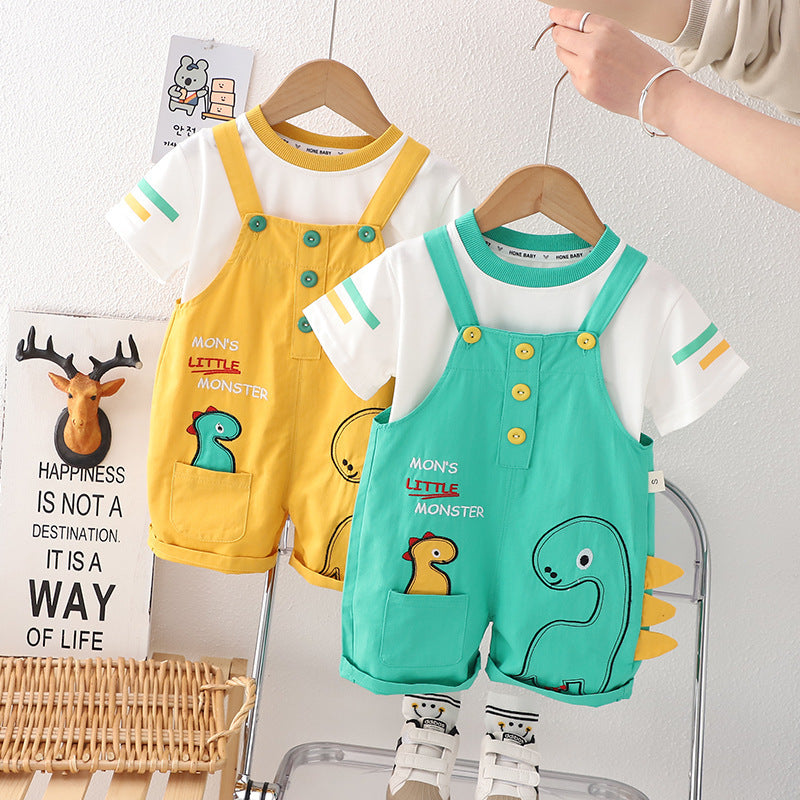 Boy Summer Clothing Dinosaur Suspender Pants Suit