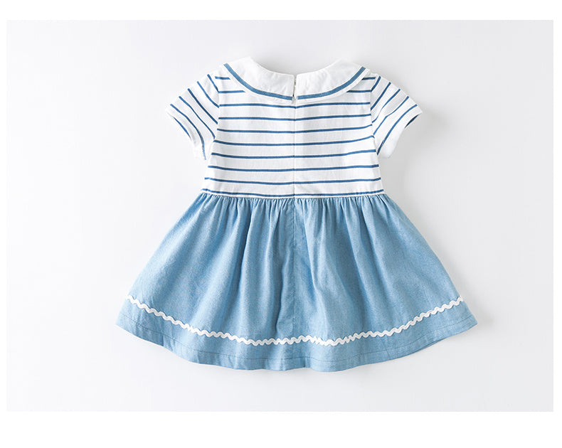 Robe à manches courtes rayée bleu bébé