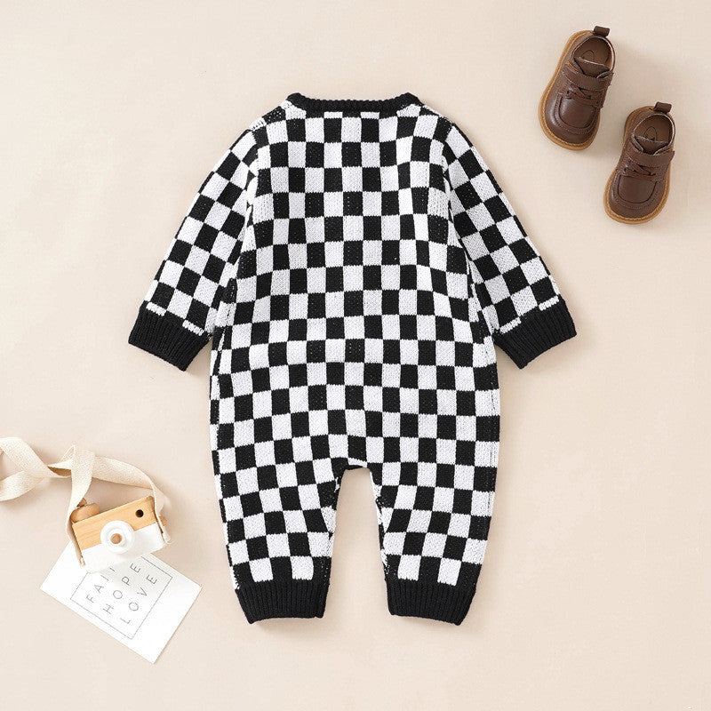 Ins New Chessboard Baby One-piece Garment Thousand Bird Pattern Knitting