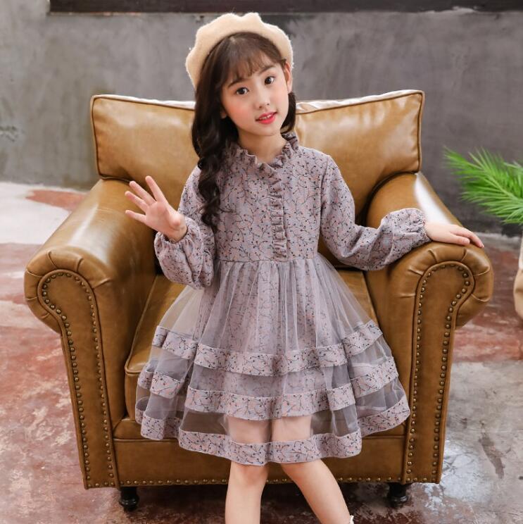 Children's Cute Long-sleeved Mesh Floral Dress