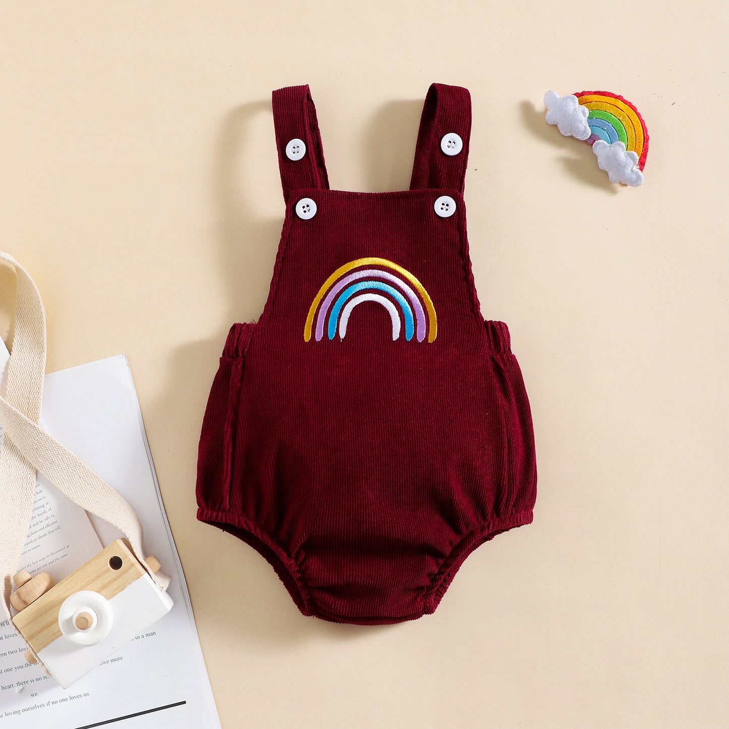 Children's Clothing Spring And Summer Rainbow Corduroy Romper