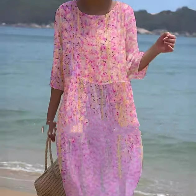 Robe à col rond à imprimé floral printemps et été