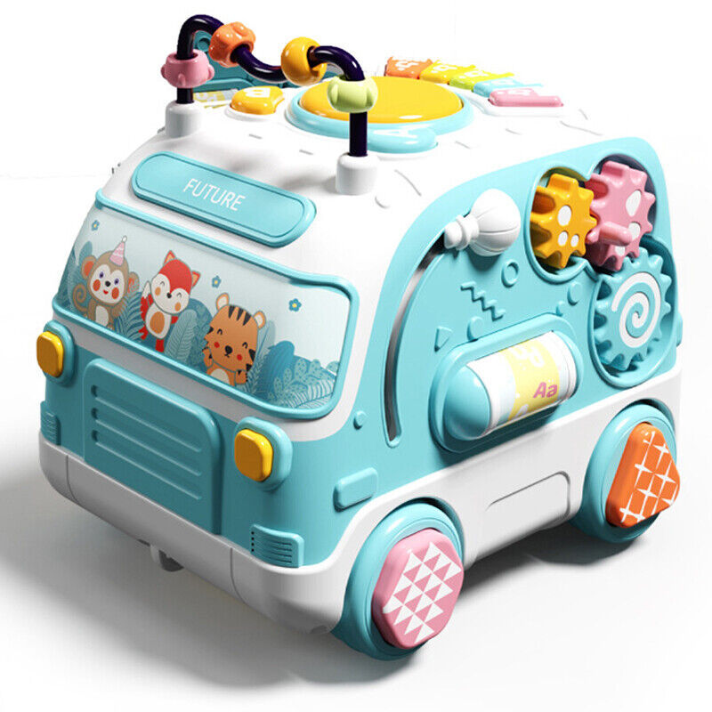 Jouets de bus musicaux pour bébé, Cube d'activité pour tout-petits avec lumières et sons, équipement rotatif