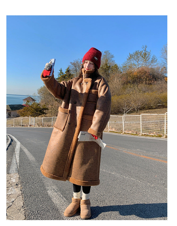 Abrigo de lana de cordero de doble cara de invierno para mujer