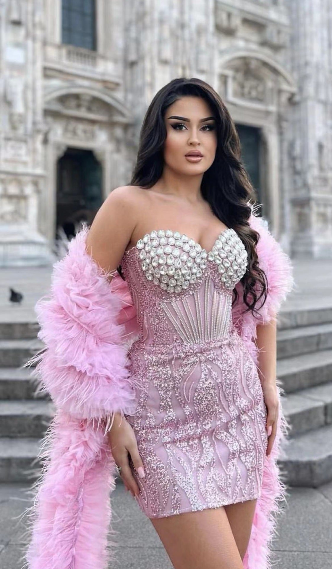 Vestido de tubo bordado con lentejuelas y diamantes de imitación a la moda para mujer