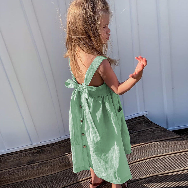 Children's Cotton And Linen Dress, Sleeveless Summer Style