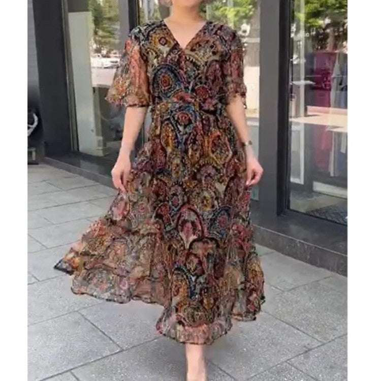 Women's Casual Floral Chiffon Dress