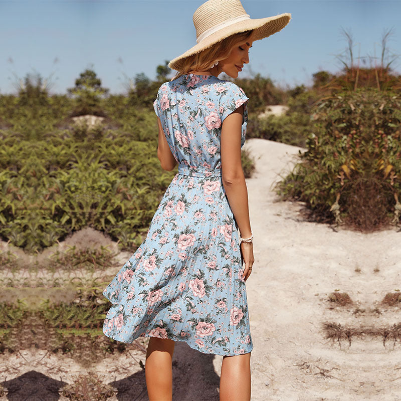 Vestido resort con estampado floral de mujer de color azul