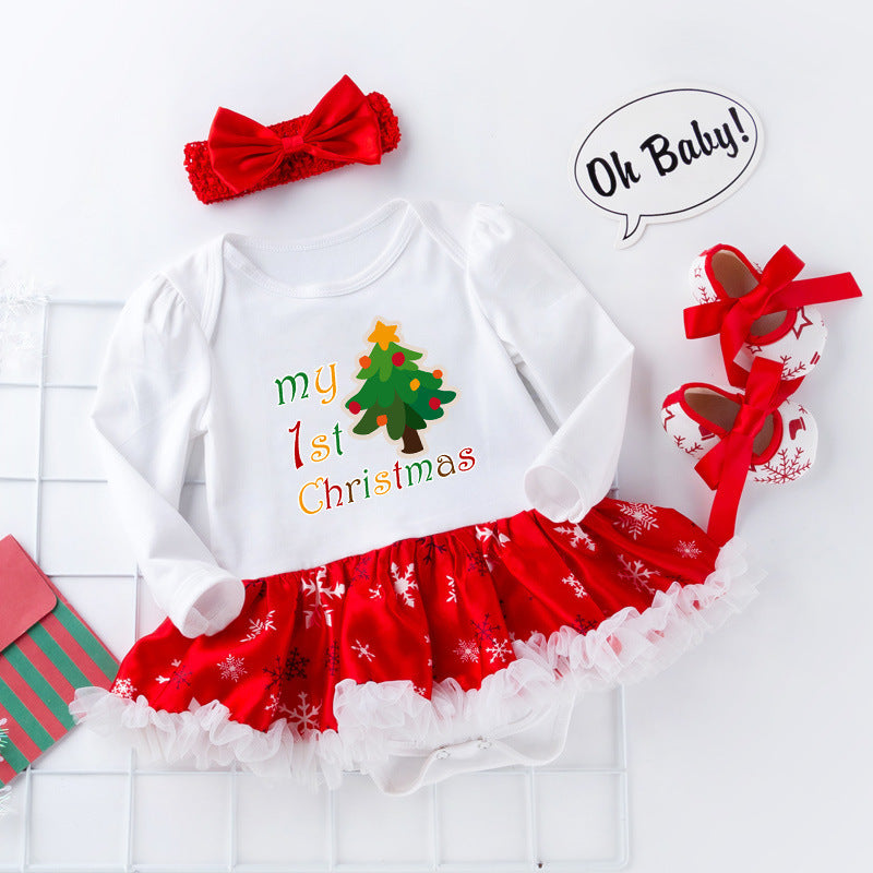 Costume de robe de bébé à manches longues de vêtements de Noël pour bébés