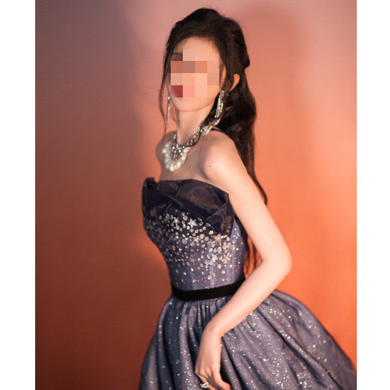 Blue Strapless Evening Gown For Women