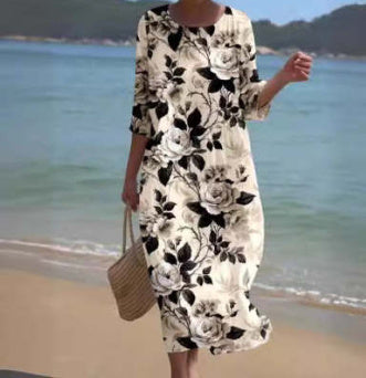 Women's Clothing Floral Printed Round Neck Dress