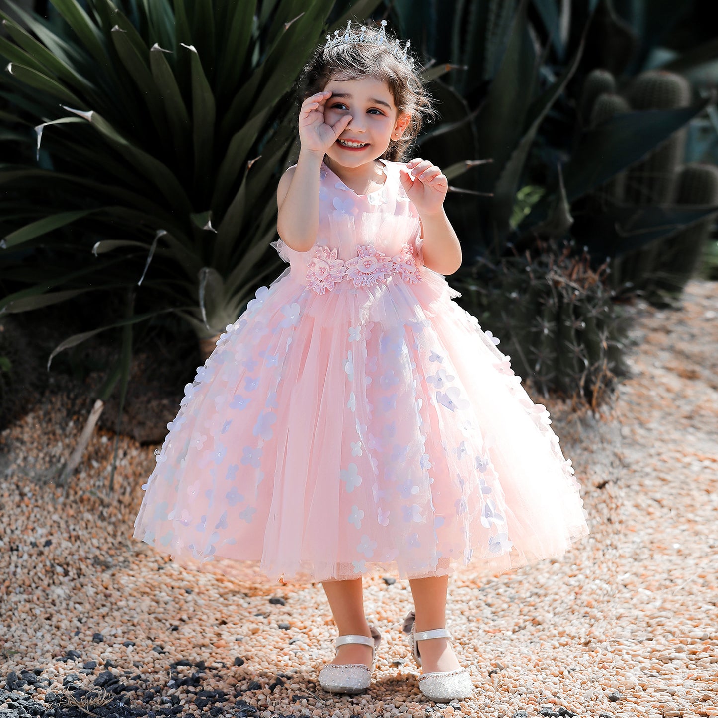 Robe bouffante à fleurs tridimensionnelles pour enfants