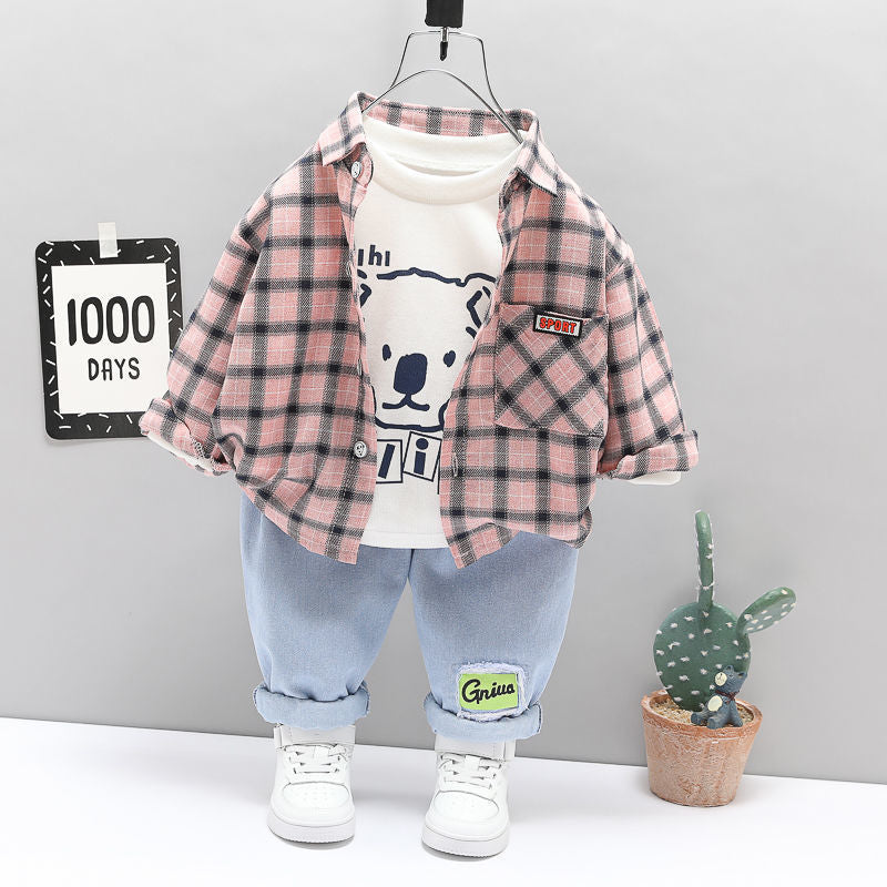 Children's Fashionable Simple Plaid Casual Three-piece Suit