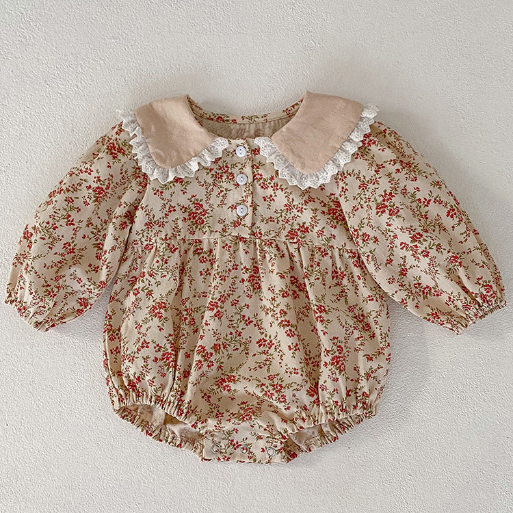 Robe florale à manches longues et col de poupée pour fille