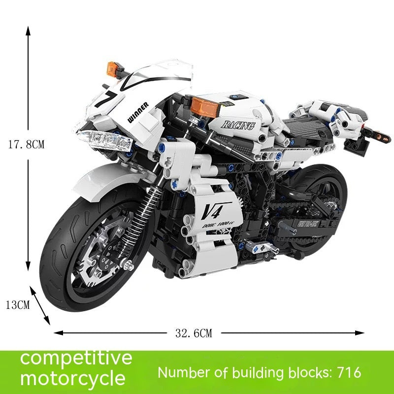 Blocs de construction assemblés pour moto de course, jouet modèle garçon, 7047