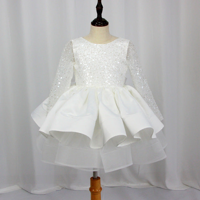 Robe de princesse à manches longues en dentelle à paillettes pour filles