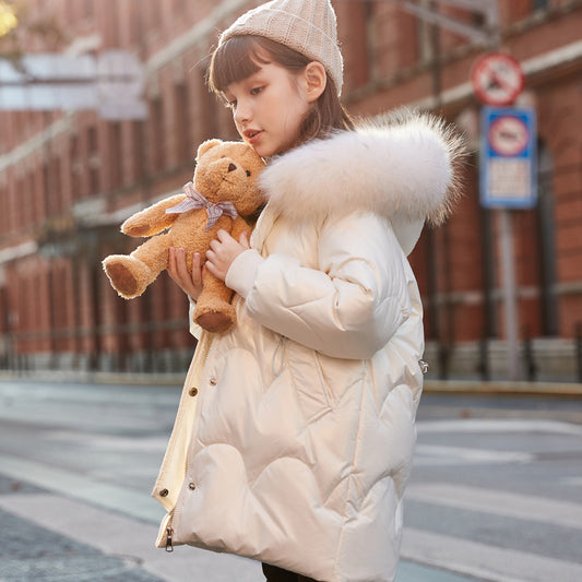 Manteau en duvet pour fille, manteau épais mi-long