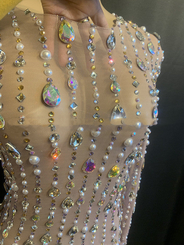 Robe de soirée courte d'anniversaire en strass pour femmes