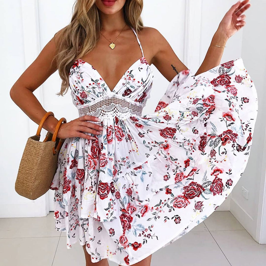 Robe Sexy en dentelle, dos nu, taille, imprimé Floral, pour femmes