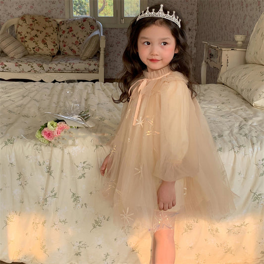 Robe de princesse décontractée en maille à manches lanternes pour filles