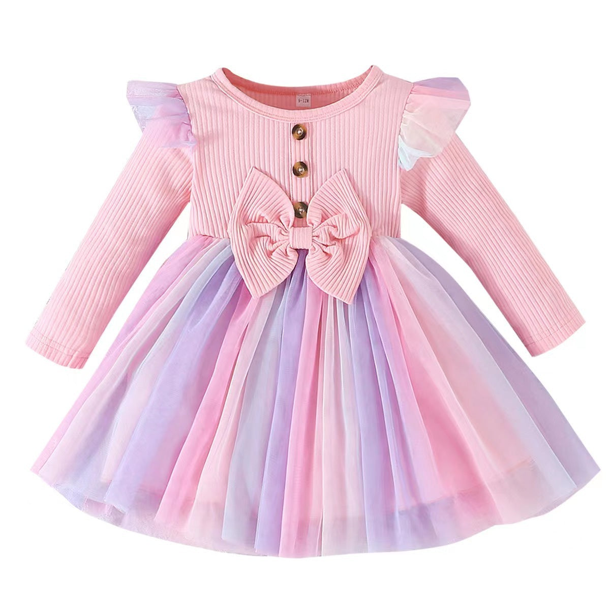 Bow Mesh A- Line Dress Two-color Children's Clothing