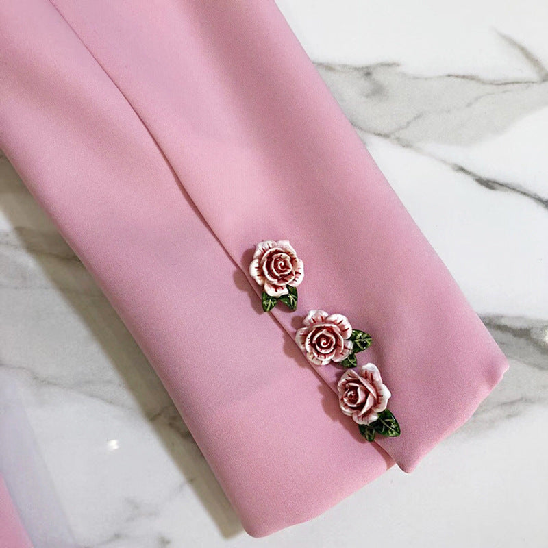 Blazer coupe slim rose avec doublure imprimée de boucle rose tridimensionnelle