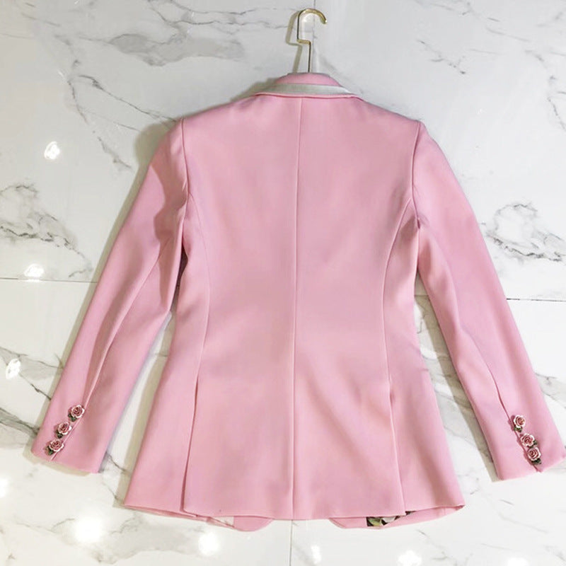 Blazer coupe slim rose avec doublure imprimée de boucle rose tridimensionnelle