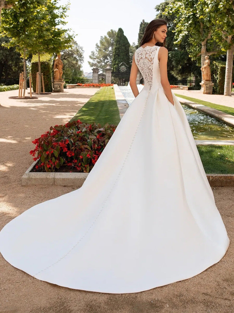 Robe de mariée en Satin, dentelle rétro française, Texture avancée, Slim, Simple, élégante, traînante