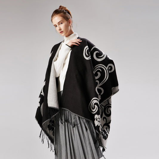 Taiji Floral Split Thickened Warm Popular Shawl Cashmere like Travel Cloak Air Conditioning Cloak