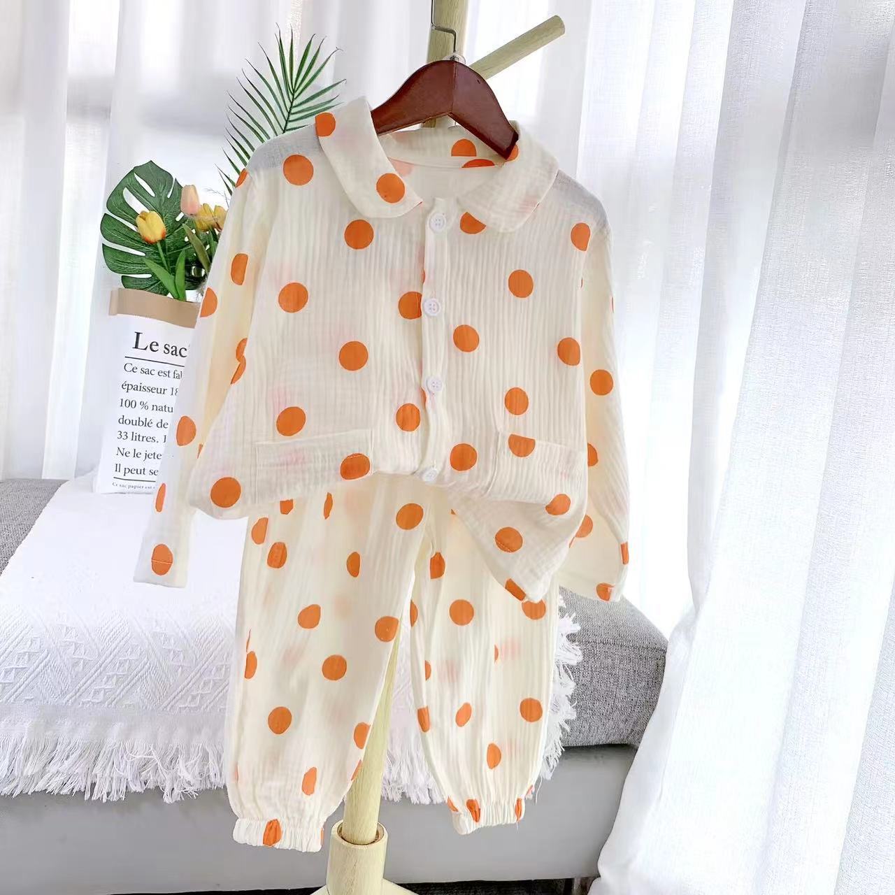 Children's Clothing Double-layer Washed Cotton Pajamas Trousers Suit