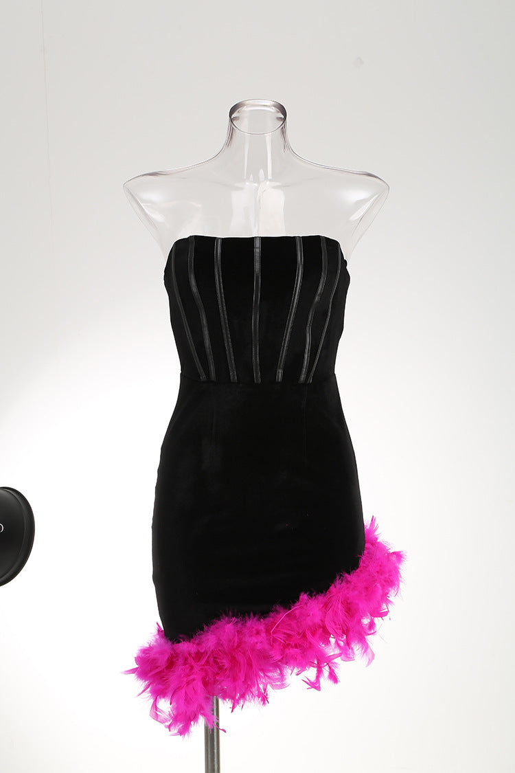 Female Sexy Girdle Irregular Feather Party Fishbone Dress