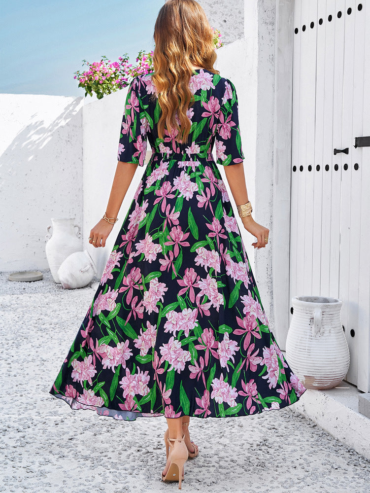 Vestido casual con abertura y estampado floral para mujer