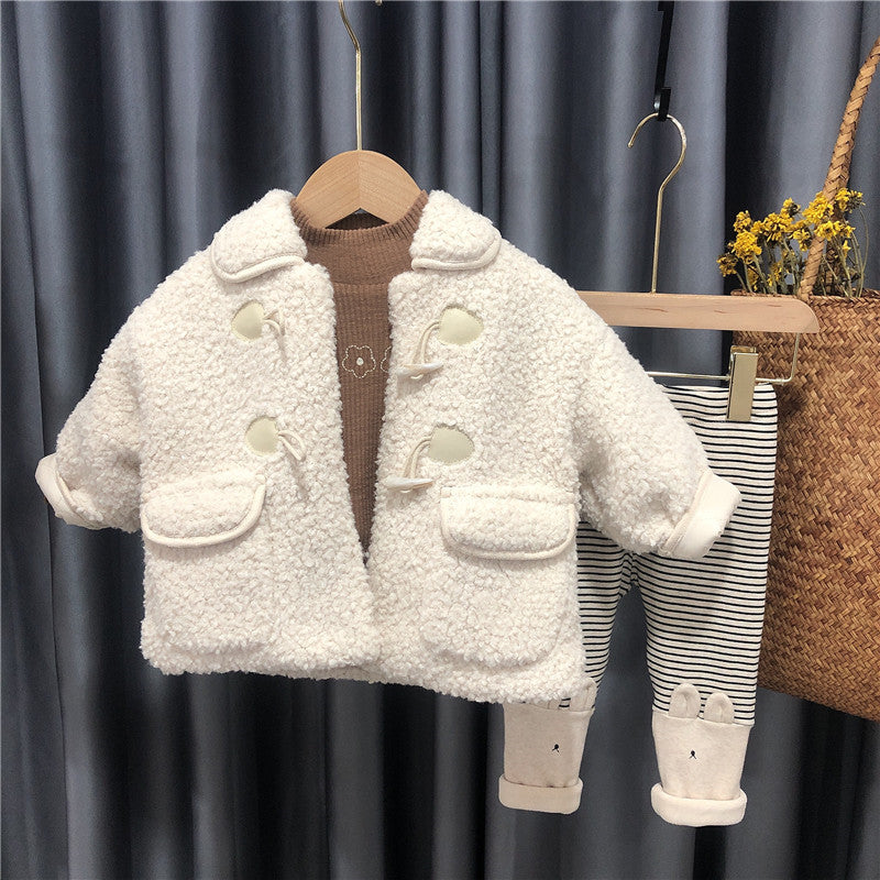 Manteau en laine d'agneau pour bébé, automne et hiver