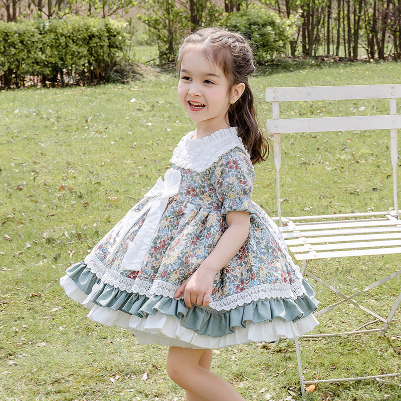 Robe florale à manches courtes pour bébé fille, mignonne