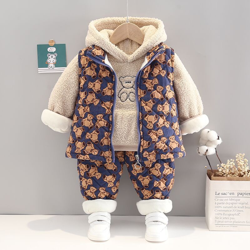 Boys' Hooded And Thickened Sweater Cartoon Vest