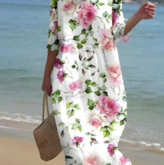 Women's Clothing Floral Printed Round Neck Dress