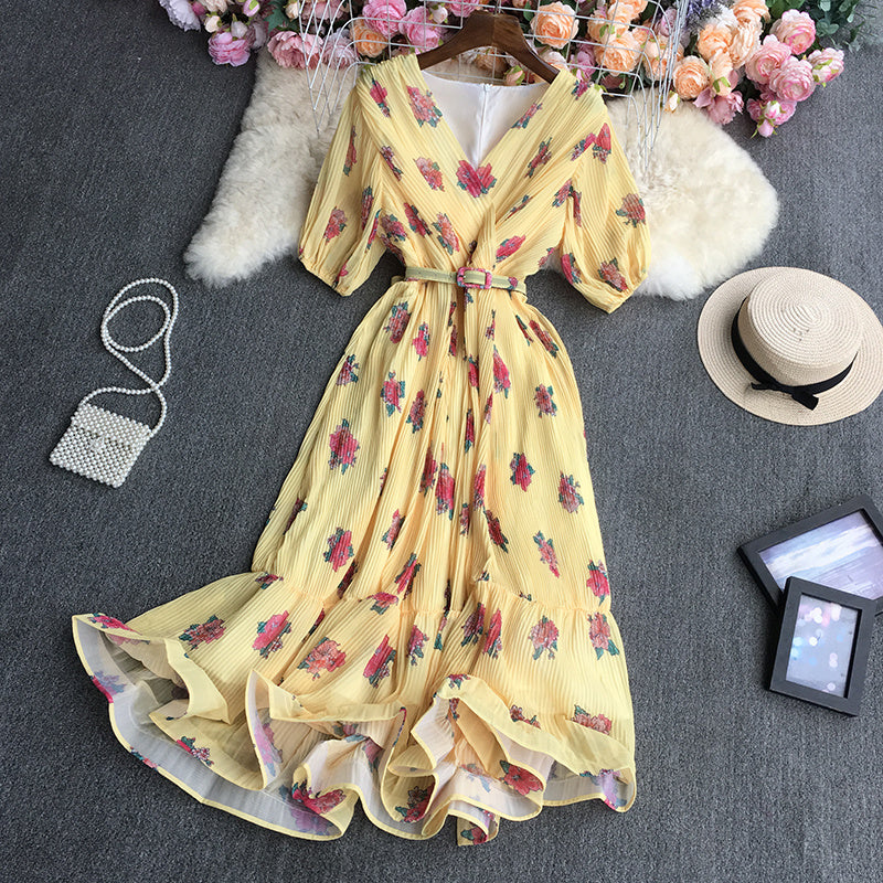 Women's Pressed Floral Short-sleeved Dress