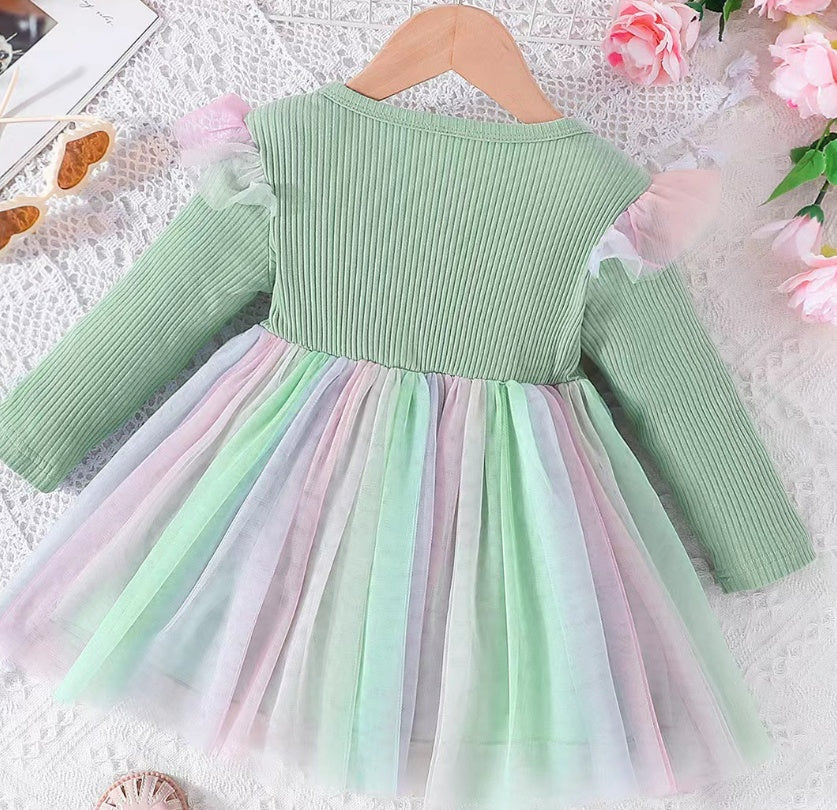 Bow Mesh A- Line Dress Two-color Children's Clothing