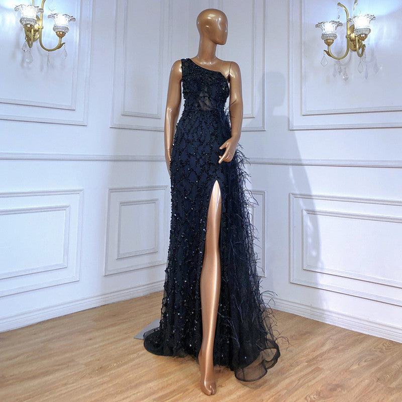 Slim Fit Fishtail Slit Long Banquet Evening Dress