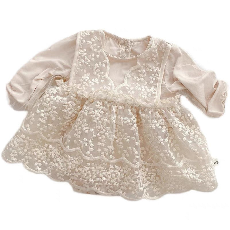 Robe bouffante en dentelle de princesse de couleur unie pour bébé