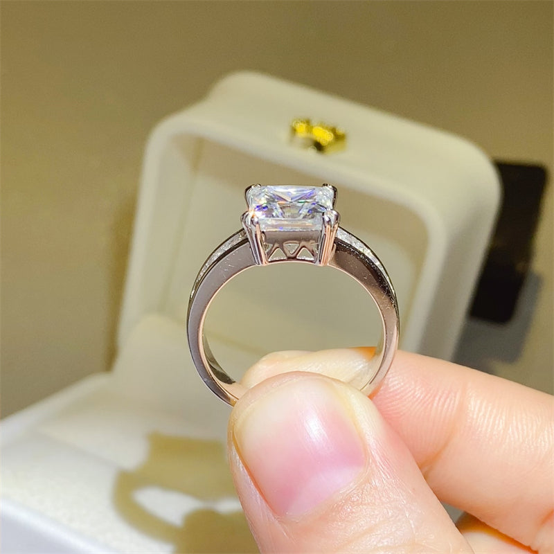 Bague de forme carrée en argent sterling 925 moissanite 3 carats