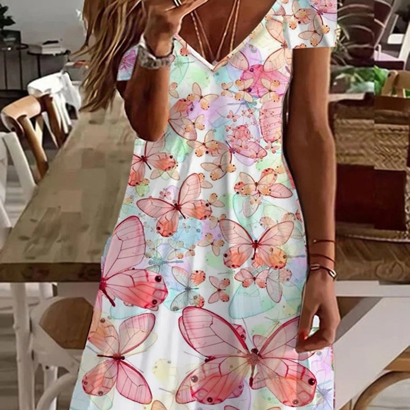 Vestido femenino con estampado floral y cuello