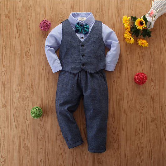 Children's Clothing Boys' Gentleman Long-sleeved Shirt And Pants Three-piece Suit