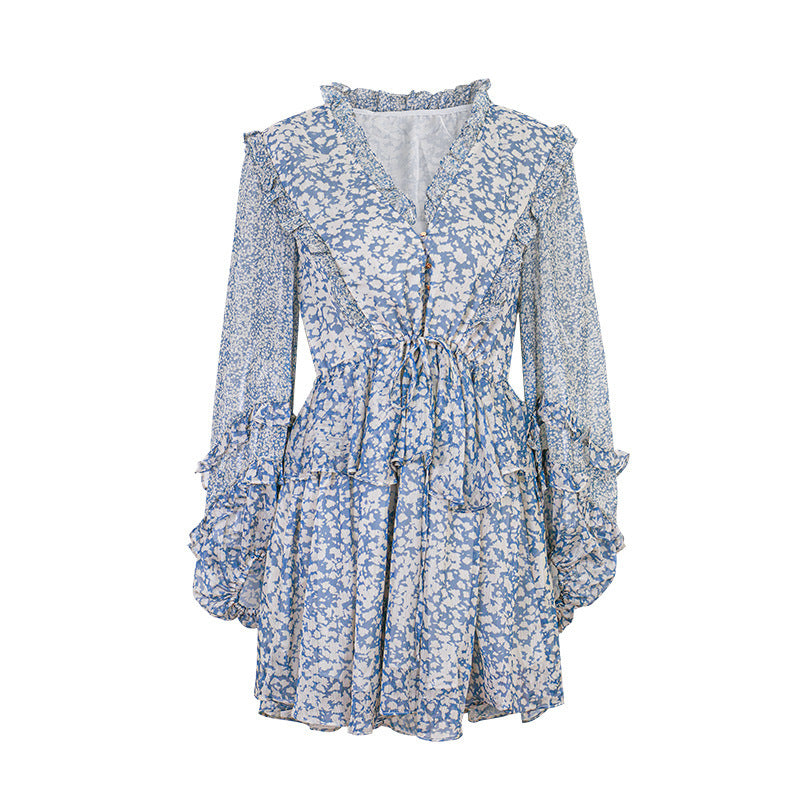 Robe florale d'été à col en V de style français