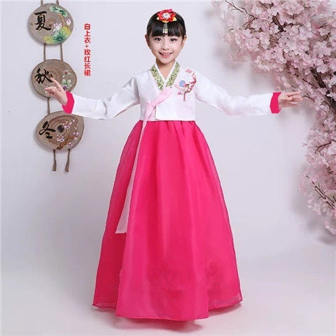 Ropa Fotografía Coreana Actuación de minorías para niños Traje de baile para niñas Hanbok