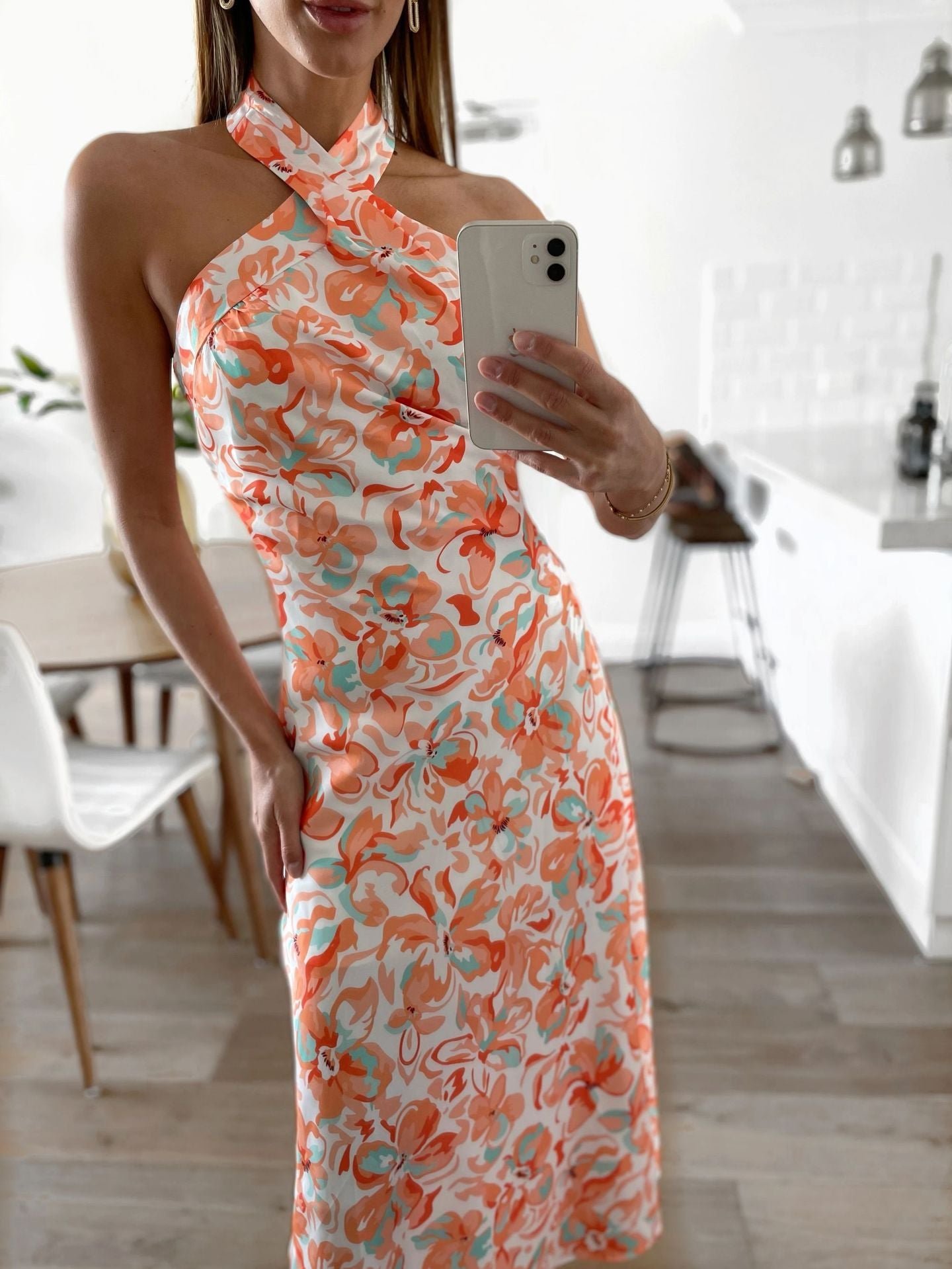 Robe dos nu décontractée à fleurs pour femmes